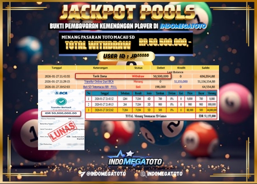 INDOMEGATOTO JACKPOT TOGEL PASARAN POOL MACAU Rp.50.500.000,- LUNAS