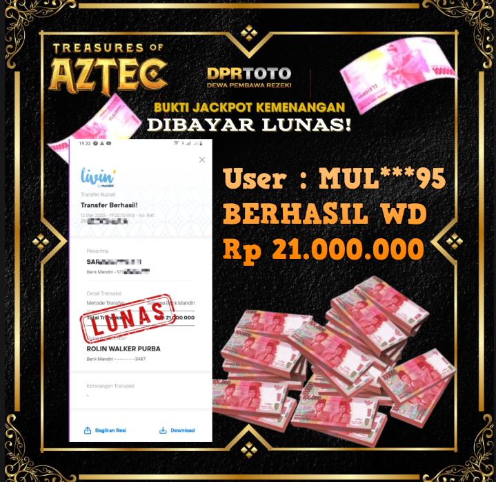 KEMENANGAN BESAR JACKPOT AZTEC WD 21.000.000 - LUNAS