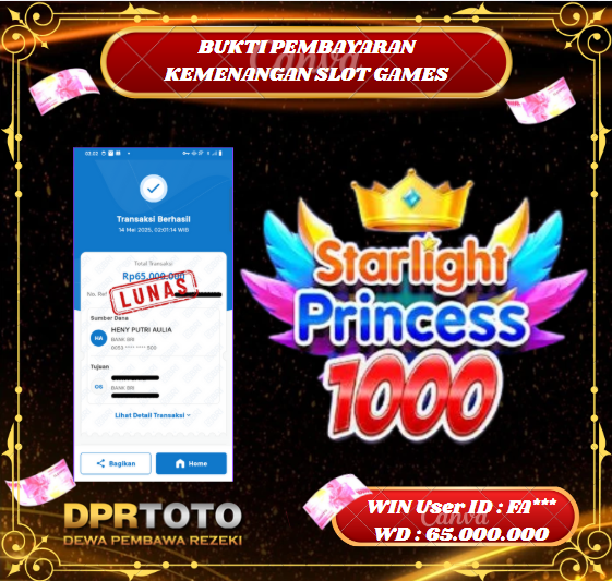 KEMENANGAN BESAR SLOT STARLIGHT PRINCESS 1000 Rp.65.000.000 - LUNAS
